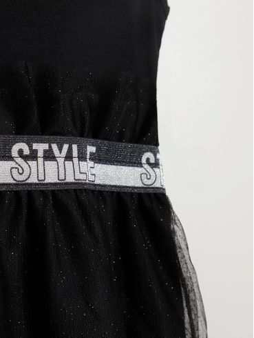 Vestido com Tule Vels Juvenil Para Menina - PRETO