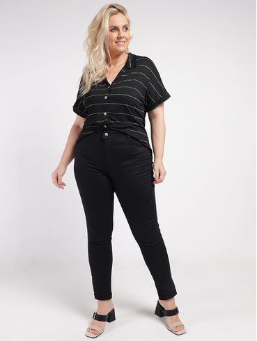 Camisa Manga Dobrada Autentique Plus Size Feminina PRETO