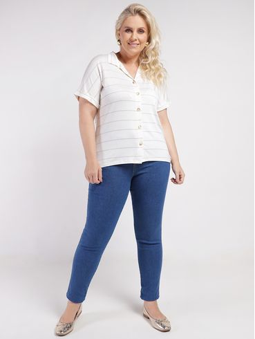 Camisa Manga Dobrada Autentique Plus Size Feminina OFF WHITE