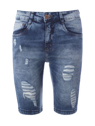 Bermuda Jeans com Puídos Masculina AZUL