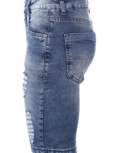 Bermuda Jeans com Puídos Masculina AZUL