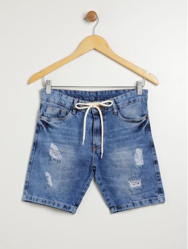 Bermuda Jeans Juvenil Para Menino - AZUL