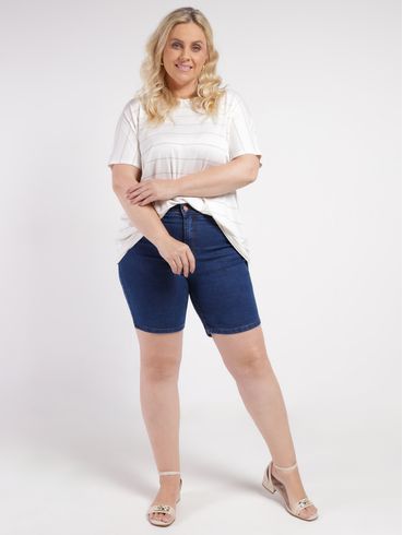 Bermuda Jeans Pisom Plus Size Feminina AZUL