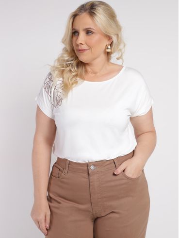 Blusa Manga Curta Plus Size Feminina OFF WHITE