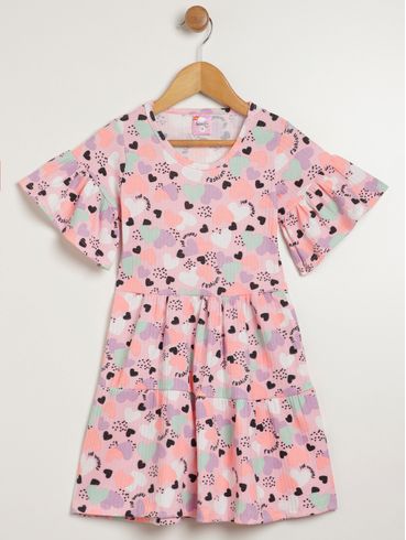 Vestido Canelado Infantil Para Menina - ROSA