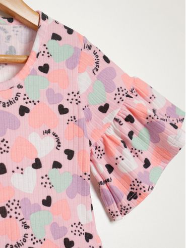 Vestido Canelado Infantil Para Menina - ROSA