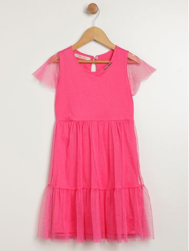 Vestido com Tule Infantil Para Menina - PINK