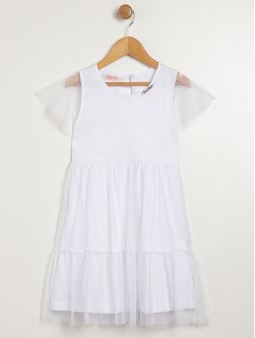 Vestido com Tule Infantil Para Menina - BRANCO