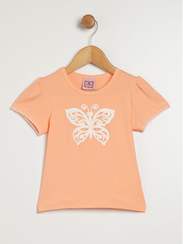 Blusa Manga Curta Infantil Para Menina - LARANJA