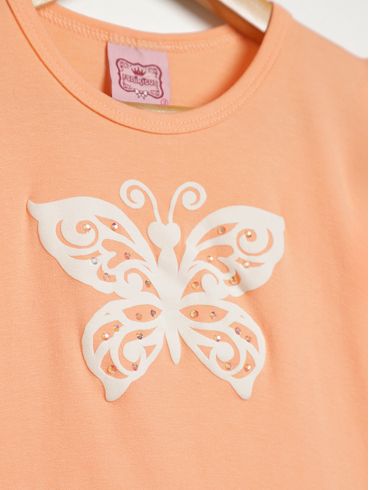 Blusa Manga Curta Infantil Para Menina - LARANJA