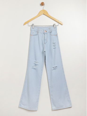 Calça Jeans Wide Leg Juvenil Para Menina - AZUL CLARO