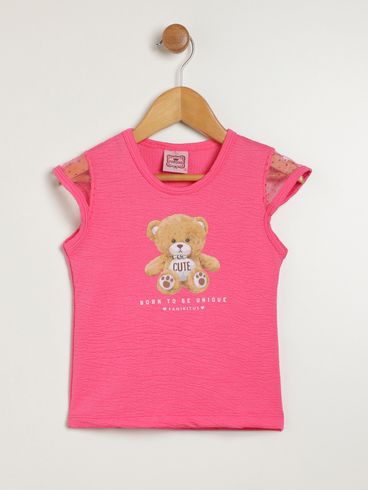 Blusa Manga Curta Infantil Para Menina - PINK
