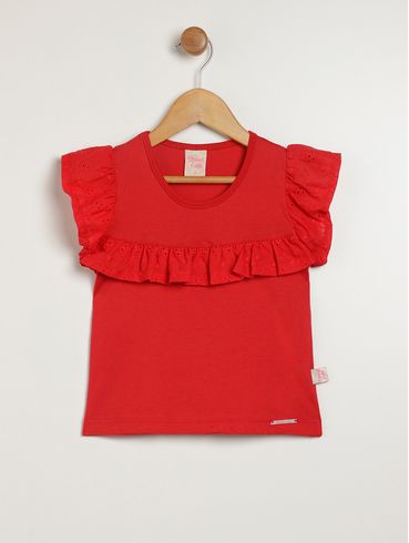 Blusa Manga Curta Infantil Para Menina - VERMELHO