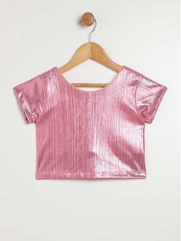 Blusa Manga Curta Cropped Infantil Para Menina - ROSA