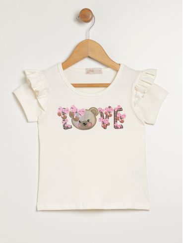 Blusa Manga Curta Flik Infantil Para Menina - OFF WHITE