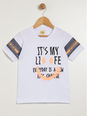 Camiseta Manga Curta Infantil Para Menino - BRANCO