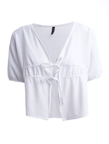 Blusa Manga Curta Com Amarração Feminina BRANCO