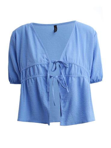 Blusa Manga Curta Com Amarração Feminina AZUL