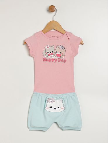 Conjunto Curto Infantil Para Bebê - ROSA