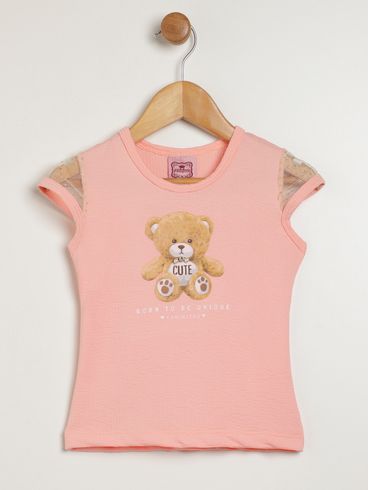 Blusa Manga Curta Infantil Para Menina - LARANJA