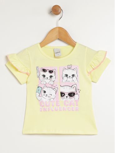Blusa Manga Curta Infantil Para Menina - AMARELO