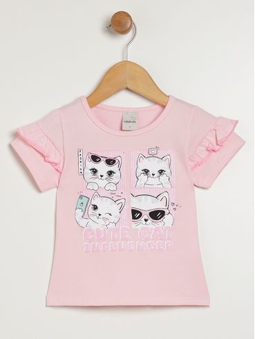 Blusa Manga Curta Infantil Para Menina - ROSA