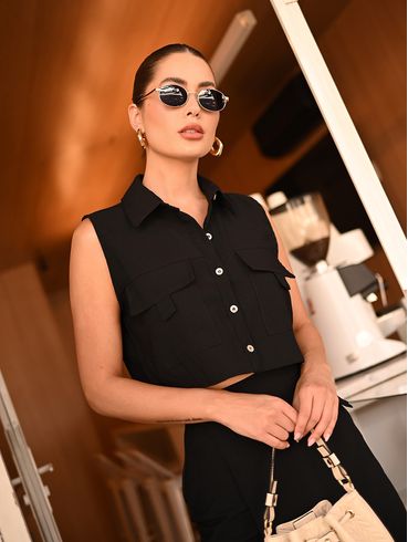 Camisa Cropped Autentique Feminina PRETO