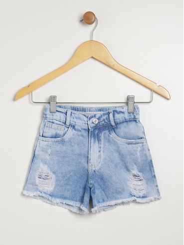 Short Jeans Infantil Para Menina - AZUL