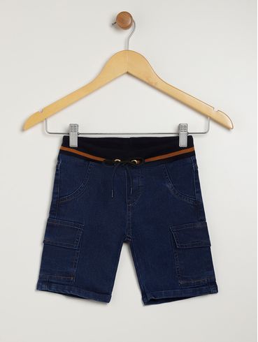 Bermuda Jeans Cargo Infantil Para Menino - AZUL