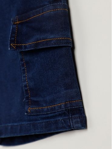 Bermuda Jeans Cargo Infantil Para Menino - AZUL