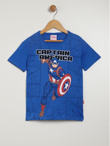 Camiseta Manga Curta Avengers Infantil Para Menino AZUL