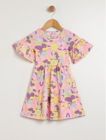 Vestido Canelado Infantil Para Menina - LILAS