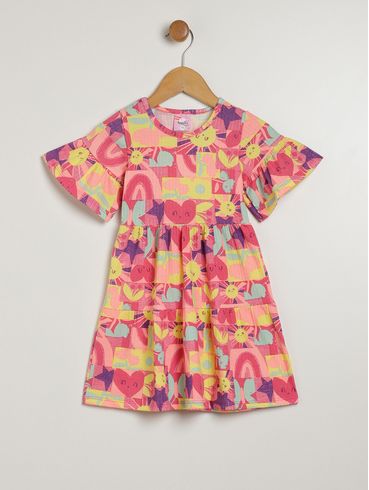 Vestido Canelado Infantil Para Menina - ROSA