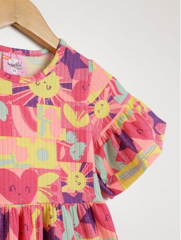 Vestido Canelado Infantil Para Menina - ROSA