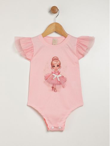 Body Canelado Infantil Para Menina - ROSA