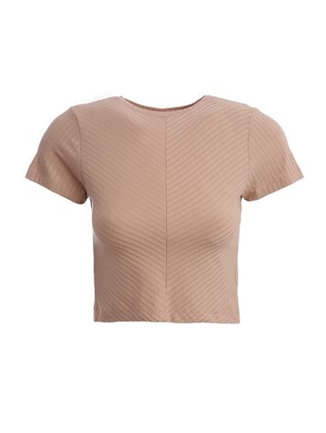 Blusa Cropped Manga Curta Feminina BEGE