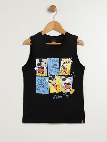 Camiseta Regata Mickey Mouse Infantil Para Menino- PRETO