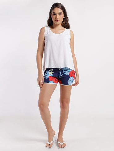 Short Estampado Feminino Azul Marinho