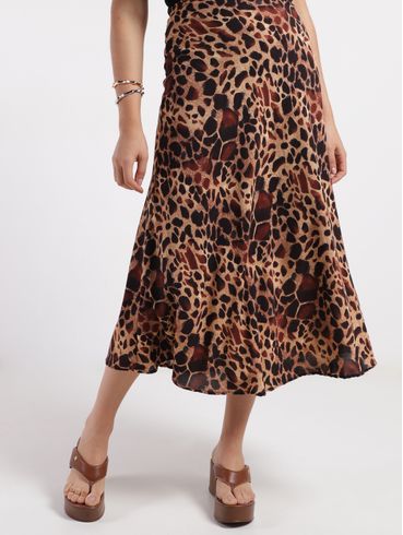 Saia Midi Godê Animal Print Feminina CARAMELO