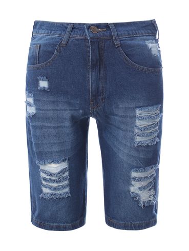 Bermuda Jeans com Destroyeds Masculina AZUL