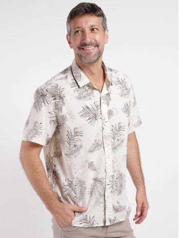 Camisa Slim Fit Manga Curta Eletrón Masculina BEGE