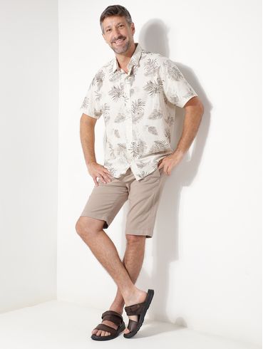 Camisa Slim Fit Manga Curta Eletrón Masculina BEGE