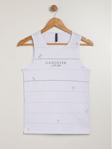 Camiseta Regata Gangster Juvenil Para Menino - BRANCO