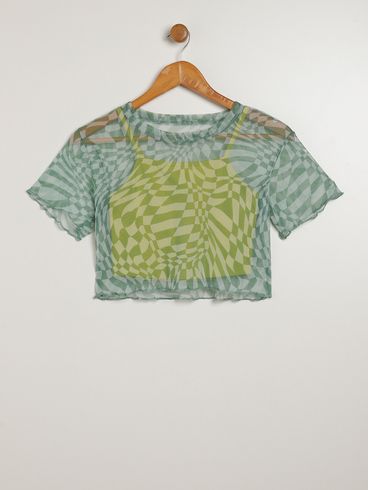 Blusa Tule Sobreposição Juvenil Para Menina - VERDE