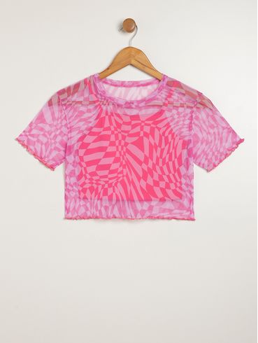 Blusa Tule Sobreposição Juvenil Para Menina - PINK