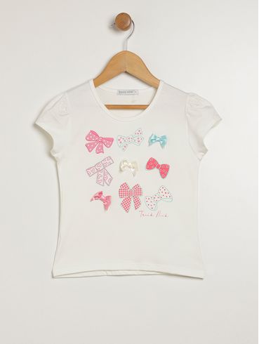 Blusa Manga Curta Infantil Para Menina - OFF WHITE