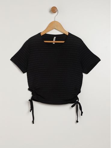 Blusa Manga Curta Juvenil Para Menina - PRETO