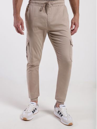 Calça Sarja Jogger Cargo Masculina BEGE