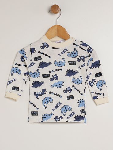 Camiseta Manga Longa Estampada Infantil Para Bebê- OFF WHITE