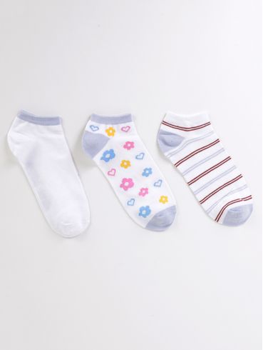 Kit Com 03 Meias Estampada Feminina BRANCO